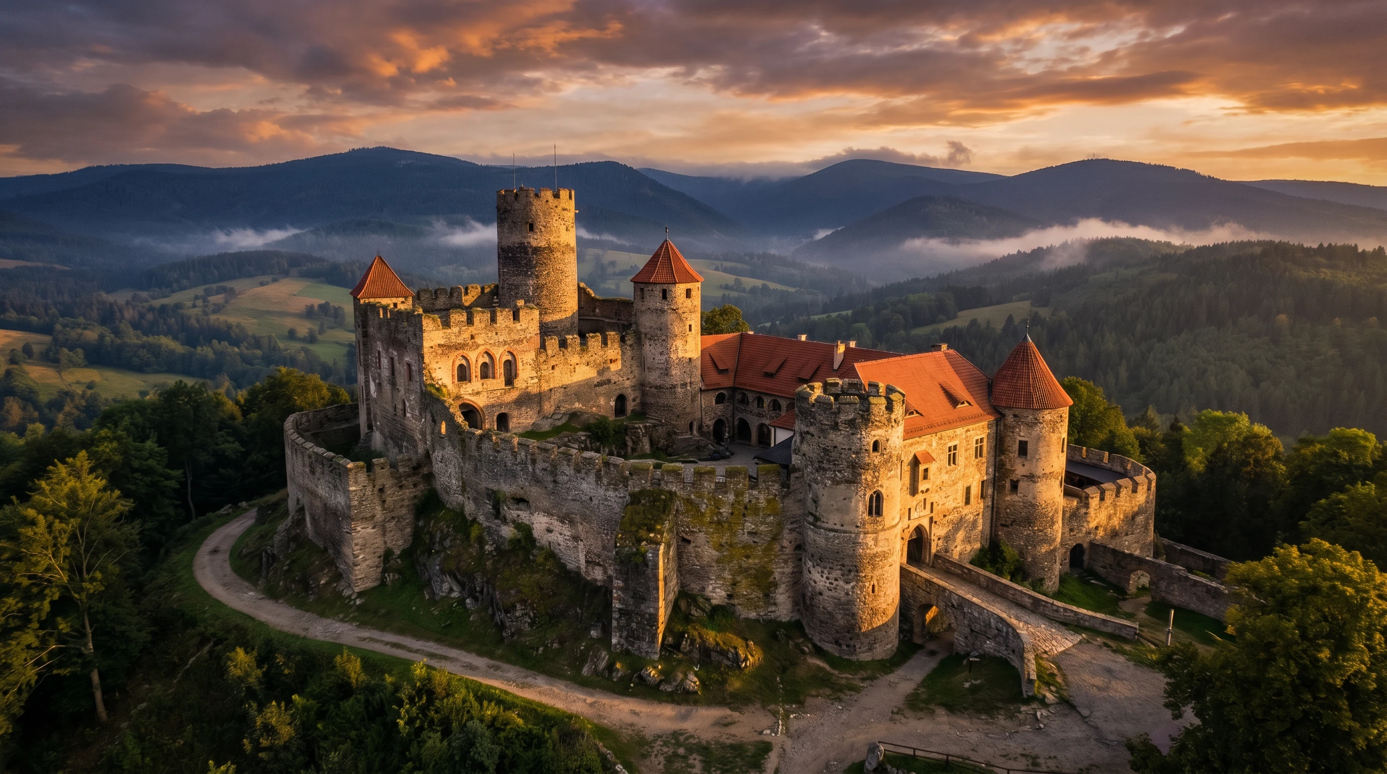 Kowary town nestled in the Sudetes mountains, Lower Silesia, Poland