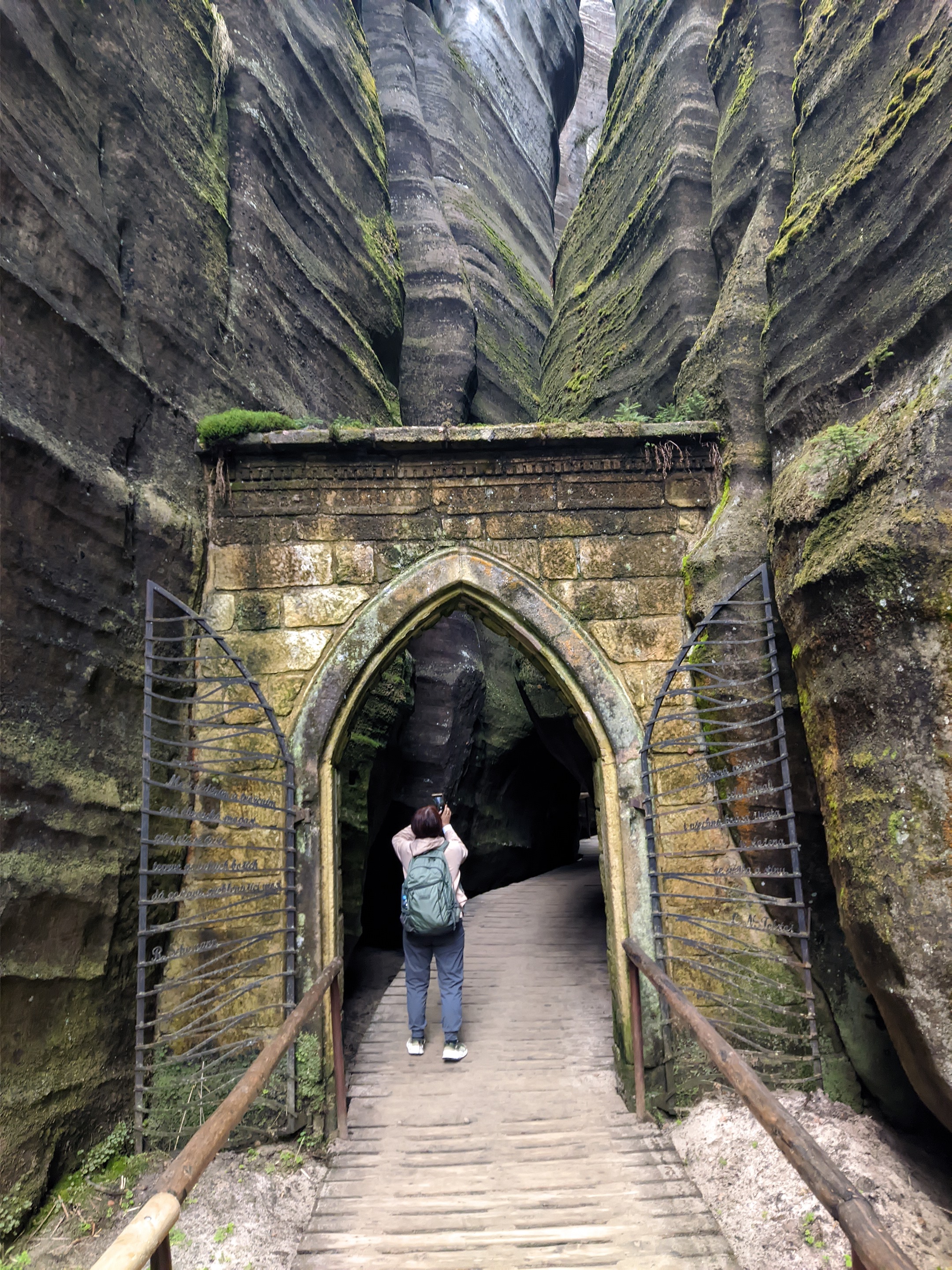 Towering sandstone rock formations in Adršpach-Teplice, Czech Republic